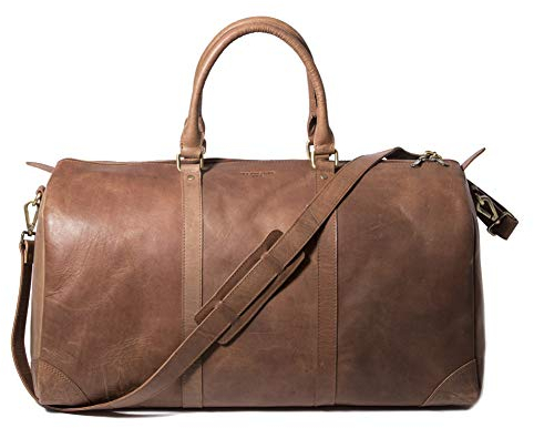 HOLZRICHTER Berlin - Weekender aus Leder für Herren (No 8-2), Reisetasche 30x57x28 cm, Handgefertigte Echtleder Umhängetasche mit Schultergurt, für Handgepäck, in Schwarz und Braun (Camel-Braun)