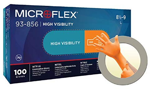 Ansell MicroFlex 93-856 Guantes Desechables de Nitrilo, Dedos Texturizados y Puño Largo, Protección Química y Mecánica, Seguridad Industrial, Sin Polvo y Látex, Naranja, Talla S (100 Guantes)