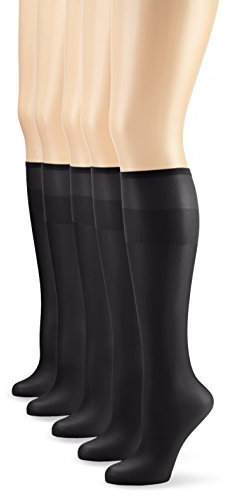 Nur Die 5er Pack Knie Seidenfein 15 DEN transparente Nylon Fein-Kniestrümpfe seidig glänzend breiter Komfortbund Damen, schwarz, one size