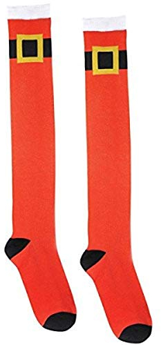 amscan 392474 - Calcetines hasta la rodilla con cinturón de Papá Noel, color rojo, 1 par