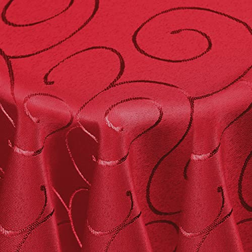 DecoHomeTextil Kringel Tischdecke Rund 180 cm Dunkelrot | schwere Qualtität, glänzend, Ornamente, Damast Tafeldecke