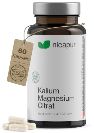 NICApur Kalium Magnesium Citrat I mit den Mineralstoffen Kalium und Magnesium in gut bioverfügbaren organischen Citratverbindungen I Reinsubstanz ohne Zusatzstoffe I 60 Kapseln