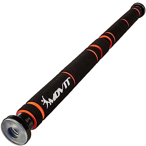 MOVIT Barre de traction de porte à visser, réglable en continu (62,5-100 cm), charge maximale 350 kg, élastiques latéraux transparents, XXL Softgrip, noir/orange