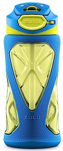 ZULU Torque Bouteille d'eau en Plastique de 473,6 g pour Enfants avec Manchon en Silicone, Couvercle à Rabat Anti-Fuite et Boucle de Transport Douce au Toucher pour Sac à Dos d'école, boîte à