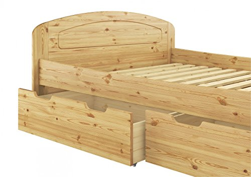 Erst-Holz®Funktionsbett Doppelbett 3 Bettkasten Rollrost 180x200 Holzbett Massivholz Kiefer 60.50-18