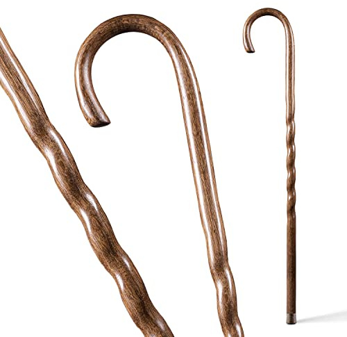 Brazos Handcrafted Wood Walking Cane, Twisted Oak, Crook Style Handle, for Men & Women, Made in the USA, Brown, 37