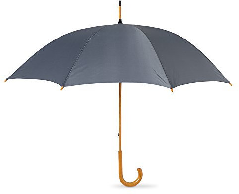 eBuyGB Wooden Crook Handle Large Umbrella Classic Manual Opening Rainproof for Men and Women Umbrella Windproof Strong - Grey 41.5 Inch / 105cm Span 90cm Length