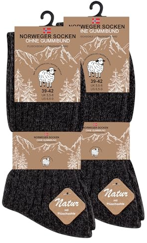 VCA Norweger Socken mit Wolle (6 Paar) Damen & Herren Wintersocken – Weiche, dicke Stricksocken, anthrazit, Gr. 43-46