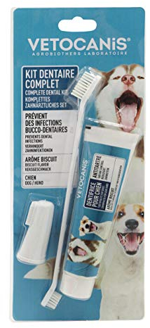Vetocanis Bio00068 Zahnpflegeset für Hunde, mit Zahnbürste, Zahnpasta und Massagebürste, Geschmack Biscuit, 1 stück (1er Pack)
