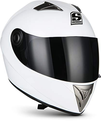 Soxon® ST-550 „Snow“ · Integral-Helm · Full-Face Motorrad-Helm Roller-Helm Scooter-Helm Cruiser Sturz-Helm Streetfighter-Helm Sport Urban MTB · ECE 22.05 Visier Schnellverschluss Tasche XS (53-54cm)