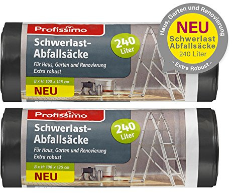 Charges Lourdes déchets Sacs – – 240 L – Lot de 3 (3 x 4 pièces) – Ultra robuste pour la maison, le jardin et Rénovation – avec grande ouverture