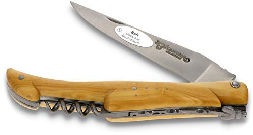 Laguiole en Aubrac Taschenmesser mit Korkenzieher L0612BIIF 12 cm, Griffschalen Buchsbaum, Klinge 10 cm matt