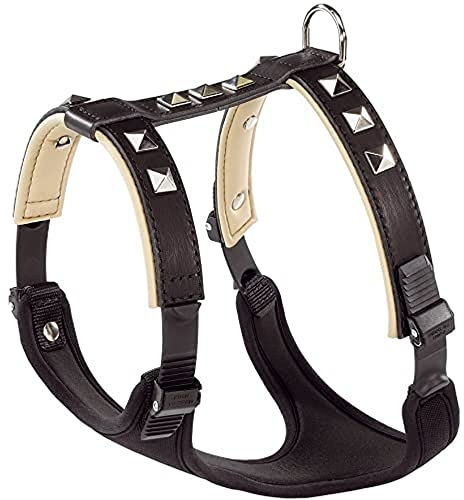 Ferplast Hundegeschirr große Hunde Giotto Luxor XL, aus echtem Leder mit silbernen Nieten, Halsumfang: 45-60 cm, Brustumfang: 70-85 cm, Schwarz