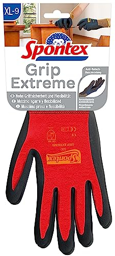 Spontex Grip Extreme Arbeitshandschuhe mit Nitrilbeschäumung, nach EN 388, leicht, flexibel, Farbe nicht frei wählbar, Größe XL, 1 Paar