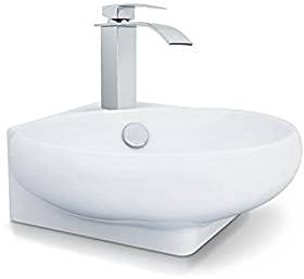 Art-of-Baan® Keramik-Eckwaschbecken I edles Waschbecken mit Lotus-Effekt I hochwertiges Handwaschbecken in Weiß I DIN Hahnloch & DIN Abfluss I Waschbecken klein I Maße: 360 x 390 x 140 mm (0064)