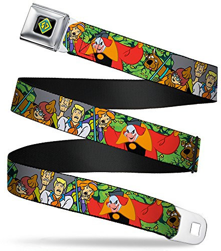 Buckle-Down Gürtel SD Dog Tag Full Color Black/Yellow/Blue Seatbelt Belt-Scooby DOO Group w/Ghost Clown & Eyes Webbing Grtel, Mehrfarbig, 4 cm Breit-61/97 cm Länge