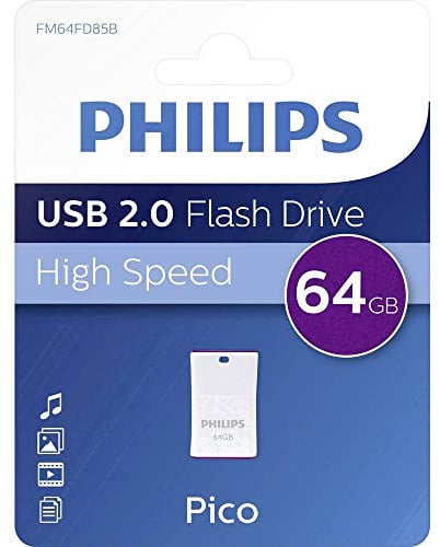 Philips Pico Edition High Speed 2.0 USB-Flash-Laufwerk USB-Stick 64 GB Ultra Small für PC, Laptop, Computer, Smart TV, Car Audio and More Lesegeschwindigkeit bis zu 25 MB/s