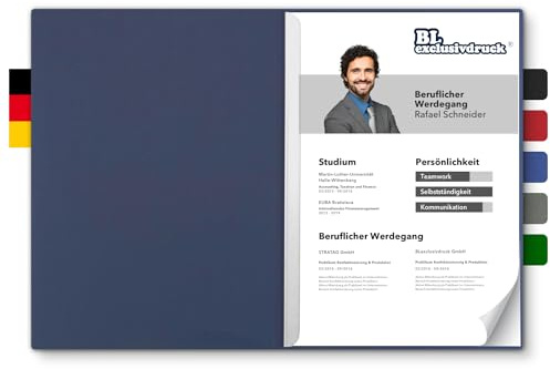 5 Stück zweiteilige Bewerbungsmappen BL-exclusivdruck® BL in Tiefseeblau - Premium-Qualität mit edler Relief-Prägung 'Bewerbung' - Produkt-Design von 'Mario Lemani'