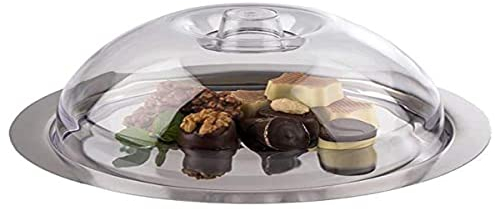 APS Bandeja con bonete Finesse, plato con tapa, bandeja para servir, bonete de poliestireno, placa de acero inoxidable 18/0, 22,5 x 22,5 cm, apilable