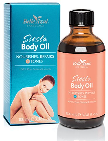 Belle Azul Siesta Body Oil, Huile Corporelle Nourrissante et Raffermissante, À l'huile d'Argan Bio-Efficace contre Vergetures et la Cellulite, Vegan, Certifié Ecocert, 100ml