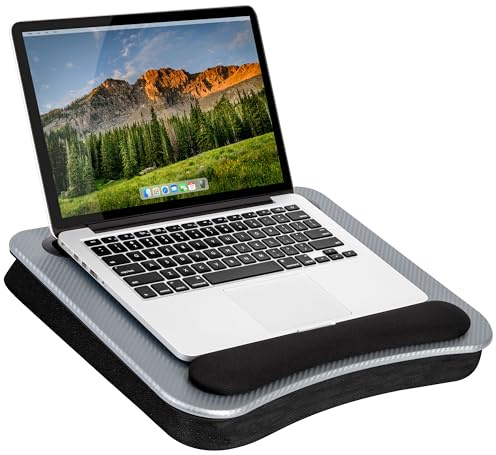 LapGear Memory Foam Lap Desk with Wrist Rest and Media Slot - Medium - Silver Carbon - Fits up to 15.6 Inch Laptops and Most Tablet Devices - Style No. 91335