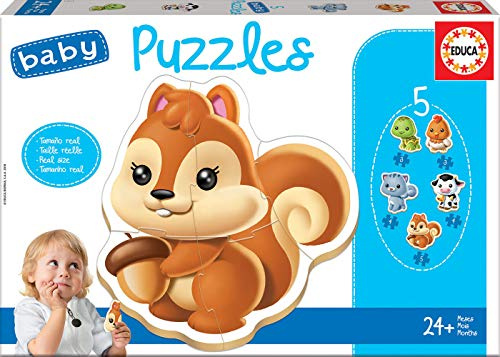 Educa 13473, Tiere, Baby Puzzleset mit 5 Puzzles für Kinder ab 24 Monaten