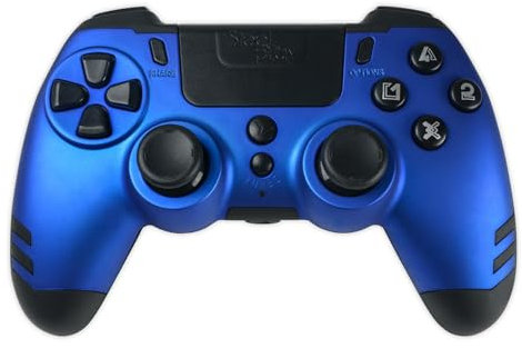 Steelplay, Metaltech, manette de jeu sans fil, gamepad avec double système de vibration, manette bluetooth compatible avec PS4, compatible avec PS3 et compatible avec PC - Bleue