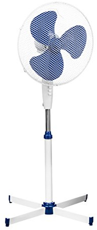 Premier Housewares Oscillating Floor Standing Fan with 3 Speeds, White/Blue