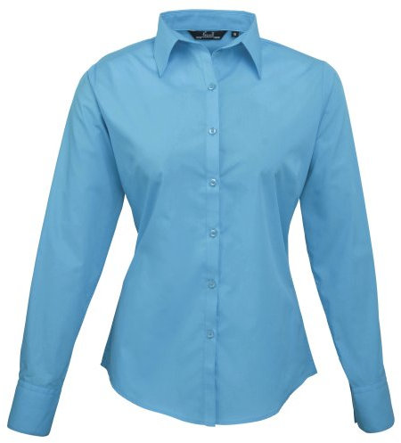 Premier Fitness Women's Poplin Long Sleeve Blouse Regular Fit Long Sleeve Blouse, Blue (Turquoise), 8 (Manufacturer Size:8)
