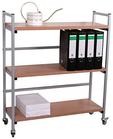Rollregal/Ordner-Rollwagen HxBxT: 100x89x30cm, 3 Böden, Buche, Made in Germany (Marke: Szagato) (Ordnerrollwagen, Ordnerregal, Büroregal, Bürowagen, Aktenwagen, Rolltisch)
