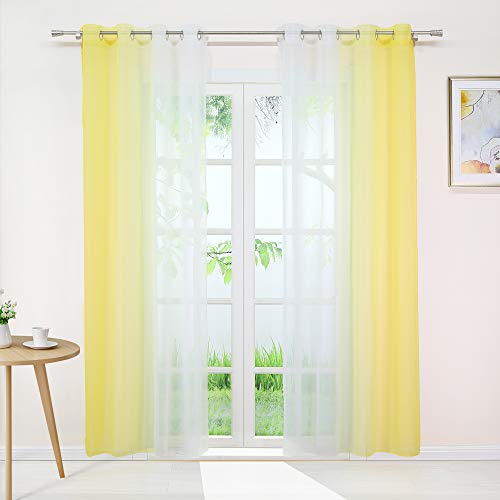 Joyswahl Gardine Voile Vorhang mit Farbverlauf Design »Agnes« Dekoschal Fenster Schal BxH 140x245cm Gelb mit Ösen 2er Pack