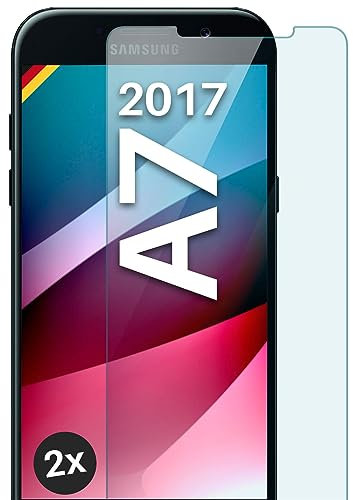 moex ShockProtect Panzer Schutz Glas für Samsung Galaxy A7 (2017) Schutzfolie 9H Härte, Panzerfolie kratzfest und bruchsicher, HD Displayschutzfolie Ultra-Klar, Schutzglas Folie, 2x Stück