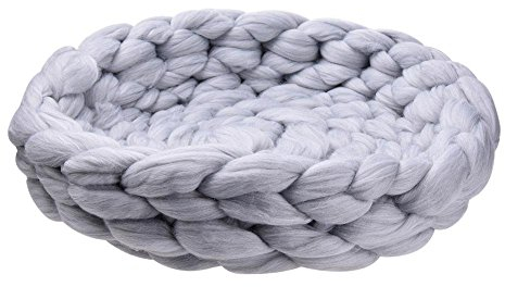 Pet Bett Kissen Katzenbett Hundebett Katzenhaus,Handbuch Grobe Wolle Vorbereitung von Katzenstreu Bequem und Warm,Grau,Durchmesser 45cm