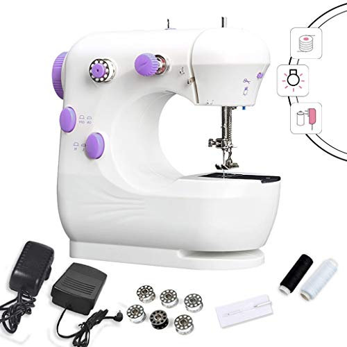 MTXD Macchina Cucire, Macchina da Cucire Portatile Viola Regolabile 2 velocità Regolabile A Doppio Filo Macchina Elettrica di Riparazione Automatica -1.2
