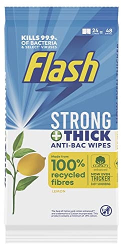 Flash Strong and Thick Anti-Bacterial Wipes, Pack of 24