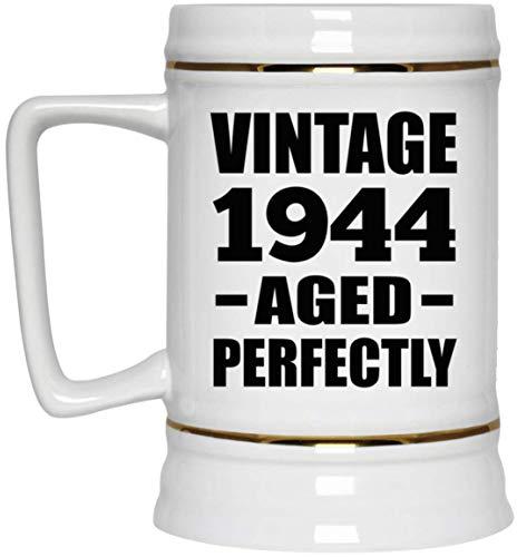 Designsify Gifts, 81st Birthday Vintage 1944 Aged Perfectly, 22oz Beer Stein Ceramic Tankard Mug with Handle for Freezer - for Anniversary Christmas Mothers Day Fathers Day Party, to Men Women Him