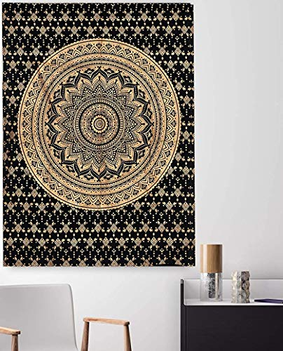 Popular Handicrafts Hippie-Mandala-Ombre-Tapisserie Wandbehang – Indische Maditation, Schwarz und Gold, Gypsy, Bohemian, Hippie, Psychedelic, Wohnheim, Raumdekoration, Poster, 76,2 x 101,6 cm