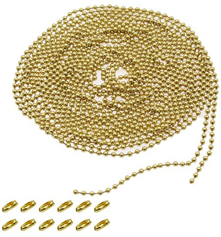 BokWin Pull Chain Extension, 5m/16 Feet, Golden, 3.2mm Ball Chain