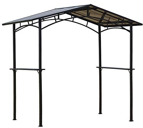 Outsunny Pérgola de Barbacoa 246x149x230 cm de Aluminio Gazebo Cenador con 2 Estantes para Jardín Patio Terraza Fiestas Protección Solar Negro
