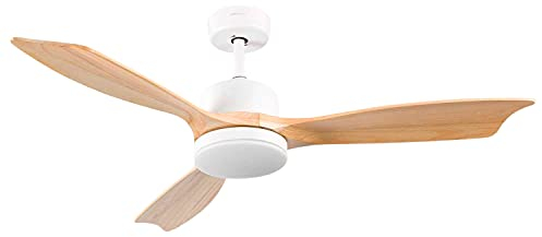 Ventilador de Techo con Luz LED Silencioso 3 Aspas 56W de Potencia | Modelo Nueva York Blanco de Dayron | Ventilador de Techo con Mando a Distancia y 6 Velocidades Controlables