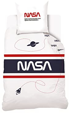 NASA - Housse De Couette NASA Navette 140x200 cm + 1 Taie d'oreiller 63x63cm - Enfant/ADO - Blanc - 100% Coton