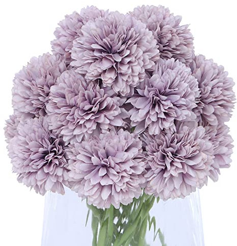 Kimura's Cabin 20pcs Chrysanthemum Artificial Flowers Fake Silk Mums,Purple
