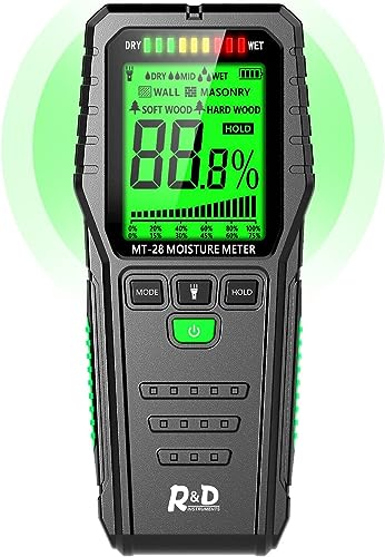 Misuratore di Umidità del Legno, Igrometro Digitale Professionale Rilevatore di Umidità per Legni, Muri e Pavimenti Tester di umidità Tester (MT28)