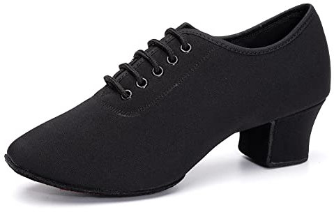 AOQUNFS Zapatos de Baile Latino Mujer Cerrados con Cordones Tacón Bajo Zapatillas de Salsa Tango Moderno Jazz de Practica,NJB-Negro-5-2MD,EU37