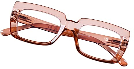 DOOVIC Occhiali da Lettura con Filtro a Luce Blu 2.5 Occhiali da Computer Rettangolari Marroni con Montatura Grande Occhiali da Vista da Donna