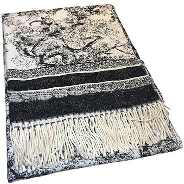 UKKO Schal Damen Winter Großer Schal 65-180Cm Wolle Herbst Plaid Color Matching Wollschal Fransen Decke Schal-Black,65-180Cm