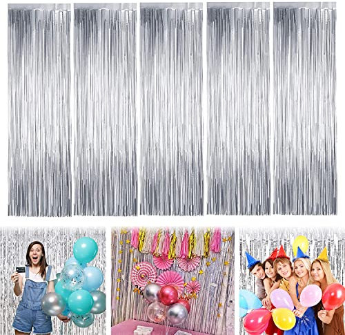 Lametta Vorhänge, 5 Stücke Party Glitzer Vorhang, Metallische Folie Fransen Vorhang, Folie Vorhang, Foil Fringe Curtains für Party Deko Geburtstagsdeko Hochzeit Festivals Bühnendekor