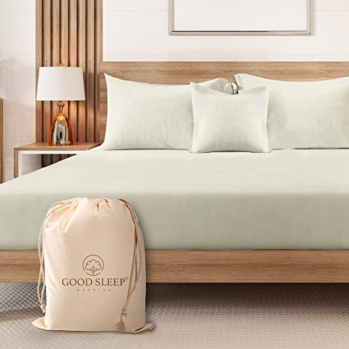 Spannbetttuch für Doppelbett, Fadenzahl 1000, mit Rundumgummizug, 100% ägyptischer Baumwollsatin, passend für Matratzen mit bis zu 45.7 cm tiefen Taschen, weiche, elfenbeinfarben, 1 Stück