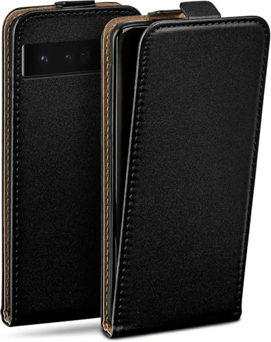 moex Flip Case für Google Pixel 6 Pro Hülle klappbar mit 360 Grad Schutz, Handyhülle mit Displayschutz, PU Leder Handytasche Lederhülle, Flip Case Cover Klapphülle, Schwarz