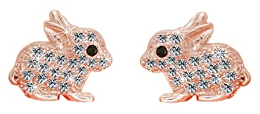 Kaguyo Silberohrringe für Damen – Roségold 925 Sterlingsilber Pavé Zirkonia Niedliche Ohrstecker mit Osterhase für Damen, Mädchen und Kinder – Geburtstagsgeschenk (Ohrringe aus Roségold)